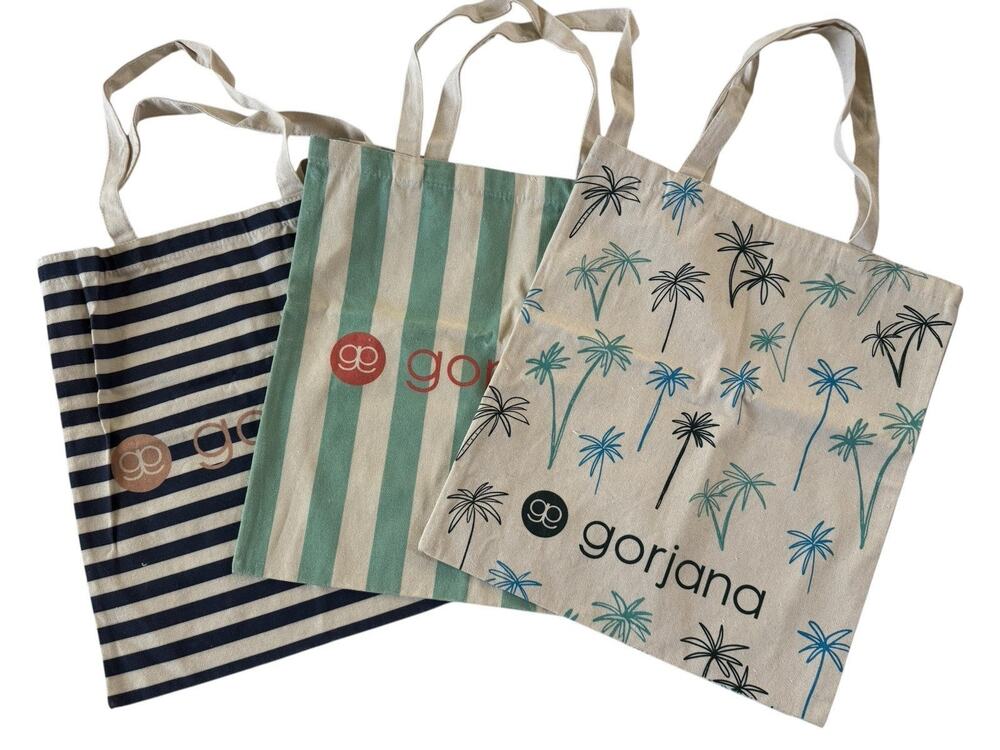Gorjana Striped Palm Tote Reusable Shopping Beach Bags LOT Of 3 #NE90